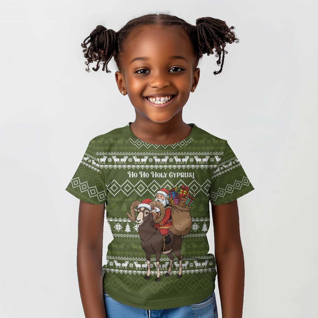 Cyprus Christmas Kid T shirt Santa Riding Ram Ho Ho Holy Cyprus - African Pride