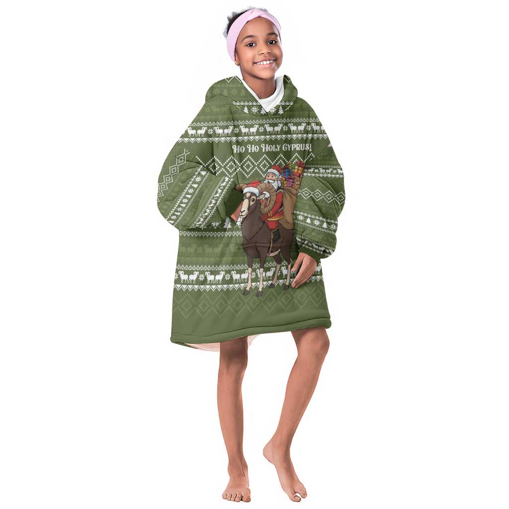Cyprus Christmas Kid Wearable Blanket Hoodie Santa Riding Ram Ho Ho Holy Cyprus - African Pride
