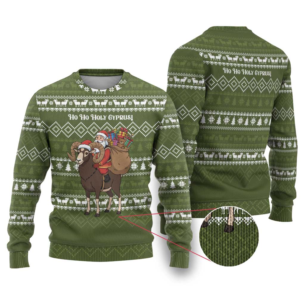 Cyprus Christmas Ugly Christmas Sweater Santa Riding Ram Ho Ho Holy Cyprus - African Pride