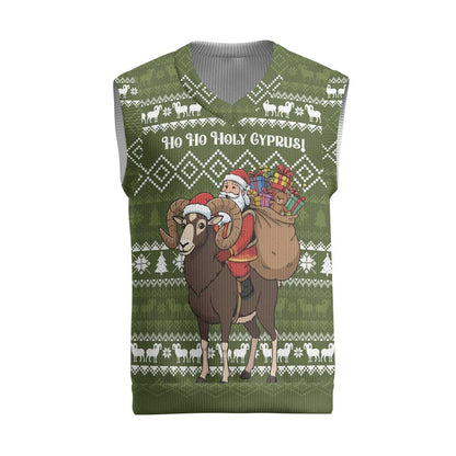 Cyprus Christmas Knitted V-Neck Vest Santa Riding Ram Ho Ho Holy Cyprus - African Pride