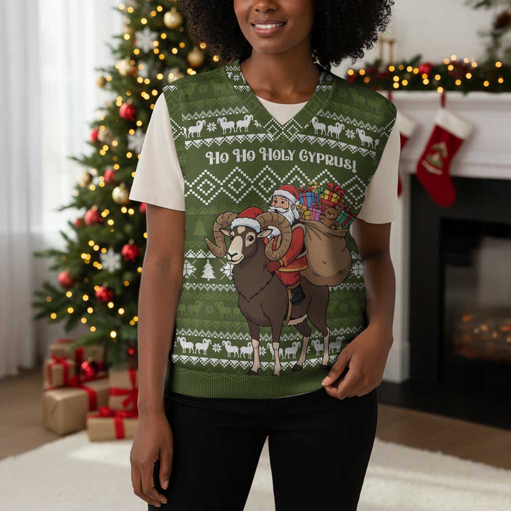 Cyprus Christmas Knitted V-Neck Vest Santa Riding Ram Ho Ho Holy Cyprus - African Pride