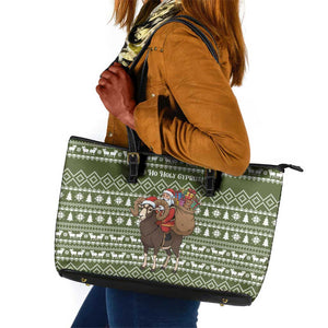 Cyprus Christmas Leather Tote Bag Santa Riding Ram Ho Ho Holy Cyprus - African Pride