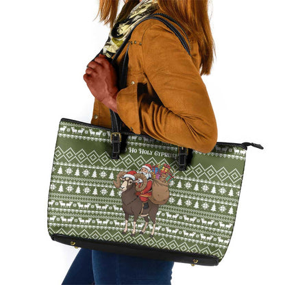 Cyprus Christmas Leather Tote Bag Santa Riding Ram Ho Ho Holy Cyprus - African Pride
