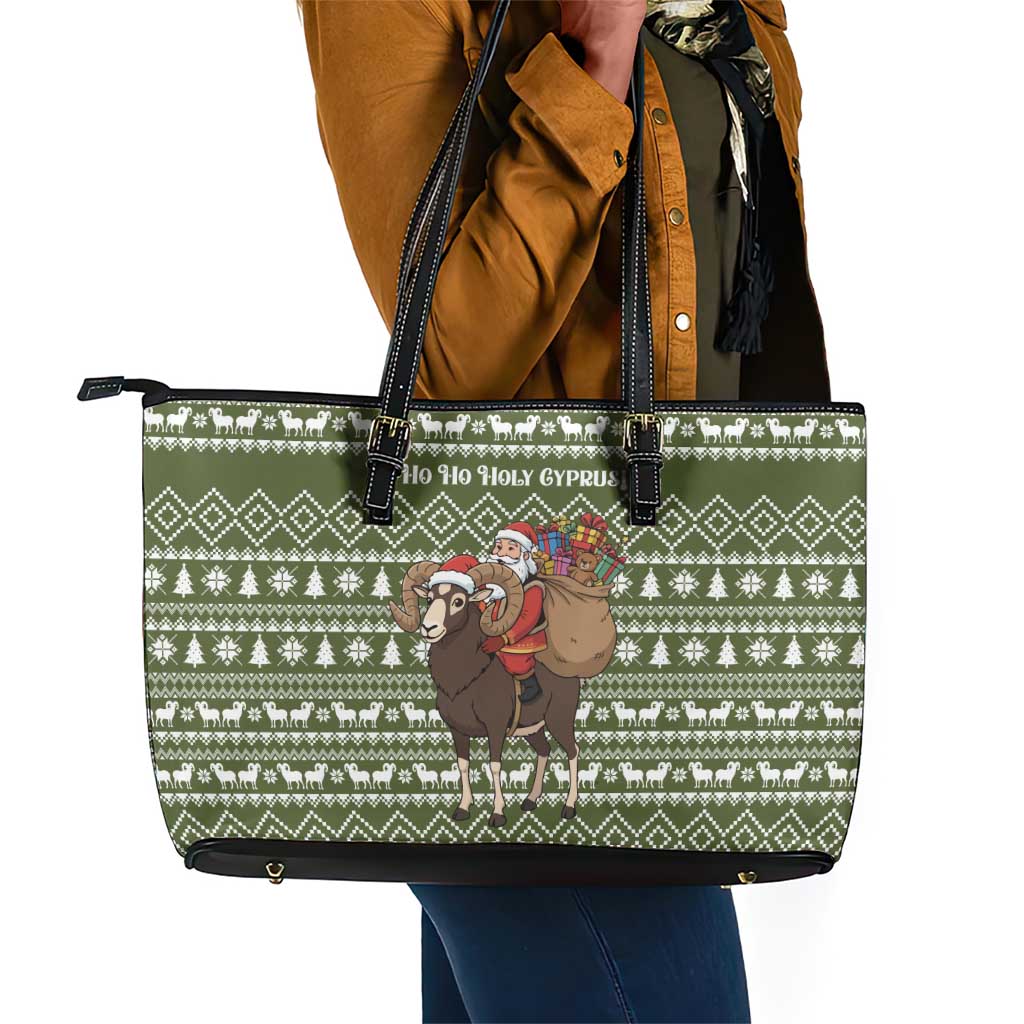 Cyprus Christmas Leather Tote Bag Santa Riding Ram Ho Ho Holy Cyprus - African Pride