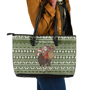 Cyprus Christmas Leather Tote Bag Santa Riding Ram Ho Ho Holy Cyprus - African Pride