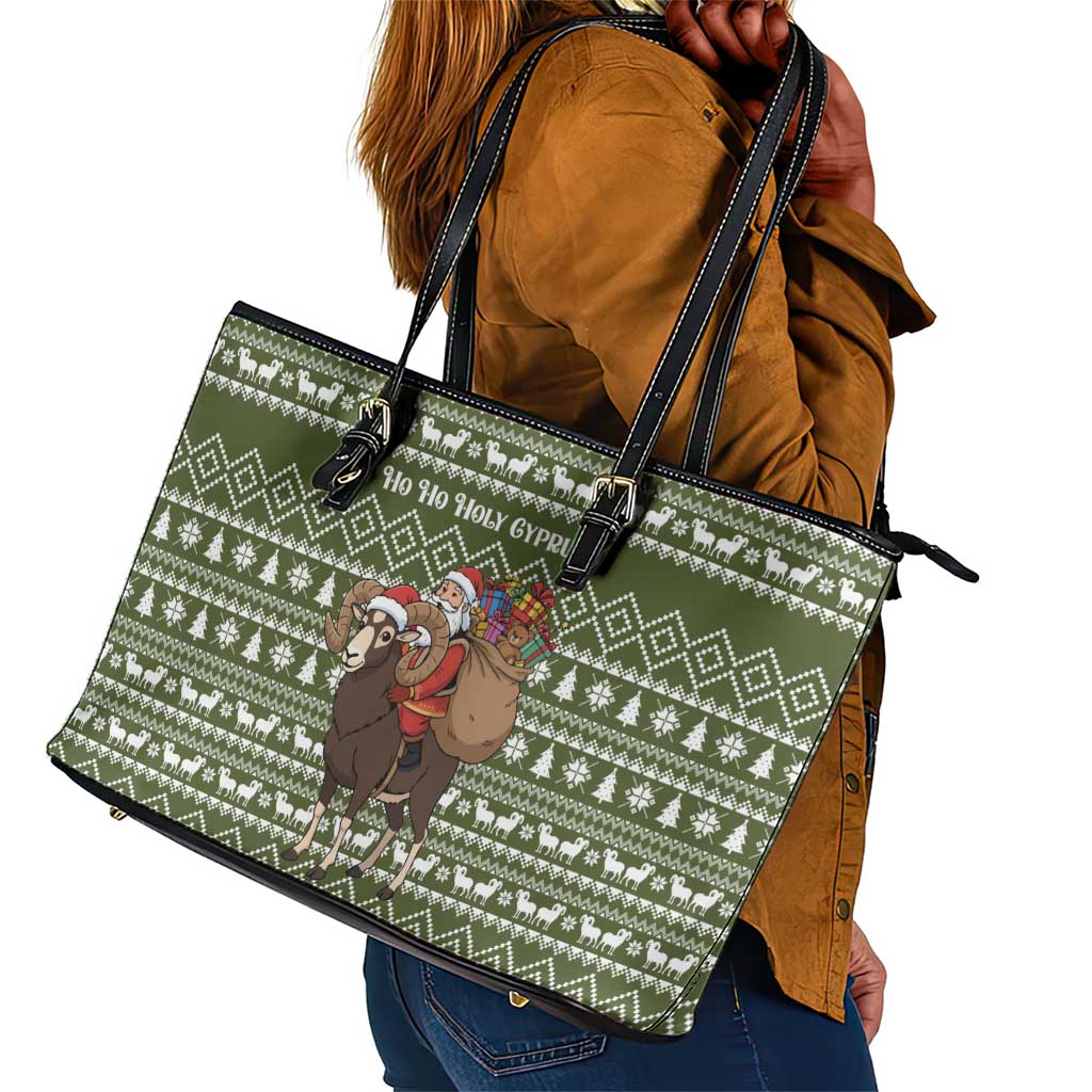 Cyprus Christmas Leather Tote Bag Santa Riding Ram Ho Ho Holy Cyprus - African Pride
