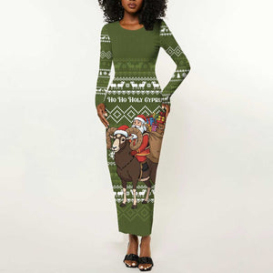 Cyprus Christmas Long Sleeve Bodycon Dress Santa Riding Ram Ho Ho Holy Cyprus - African Pride