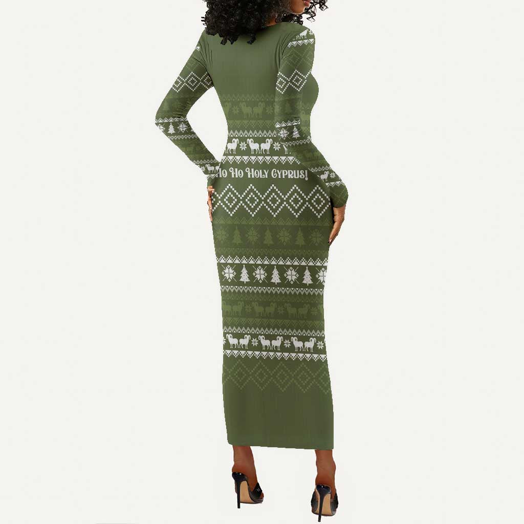 Cyprus Christmas Long Sleeve Bodycon Dress Santa Riding Ram Ho Ho Holy Cyprus - African Pride