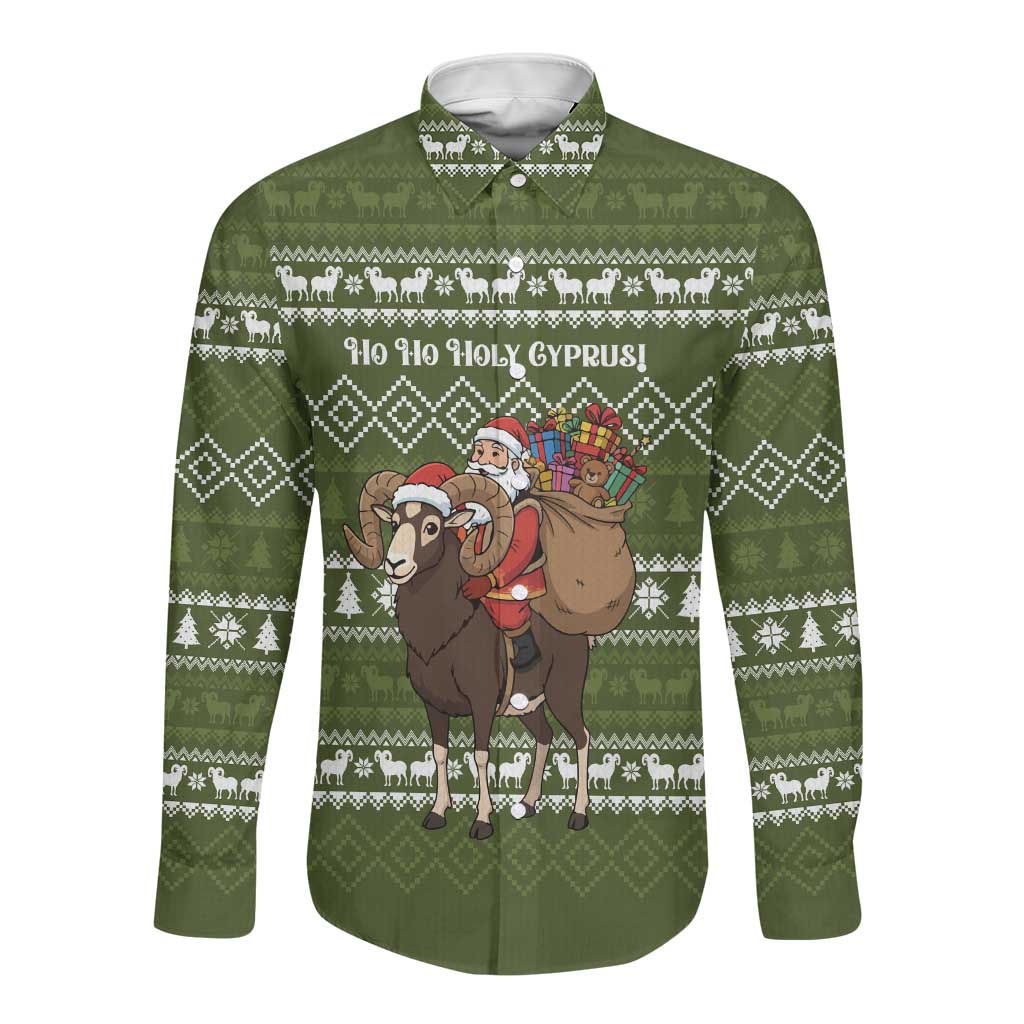 Cyprus Christmas Long Sleeve Button Shirt Santa Riding Ram Ho Ho Holy Cyprus - African Pride