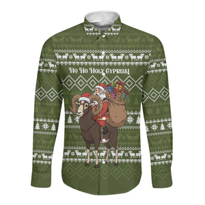 Cyprus Christmas Long Sleeve Button Shirt Santa Riding Ram Ho Ho Holy Cyprus - African Pride