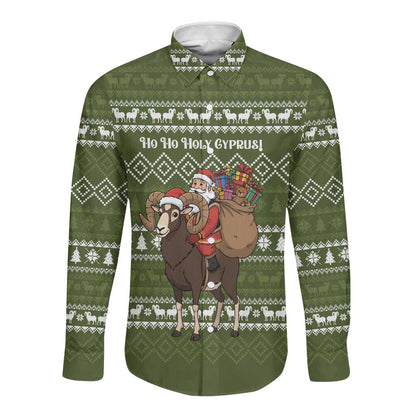 Cyprus Christmas Long Sleeve Button Shirt Santa Riding Ram Ho Ho Holy Cyprus - African Pride