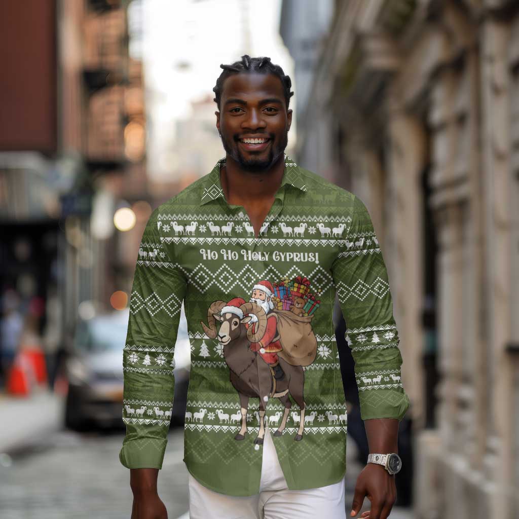 Cyprus Christmas Long Sleeve Button Shirt Santa Riding Ram Ho Ho Holy Cyprus - African Pride