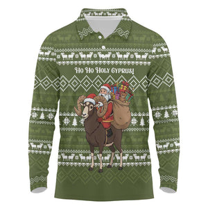 Cyprus Christmas Long Sleeve Polo Shirt Santa Riding Ram Ho Ho Holy Cyprus - African Pride