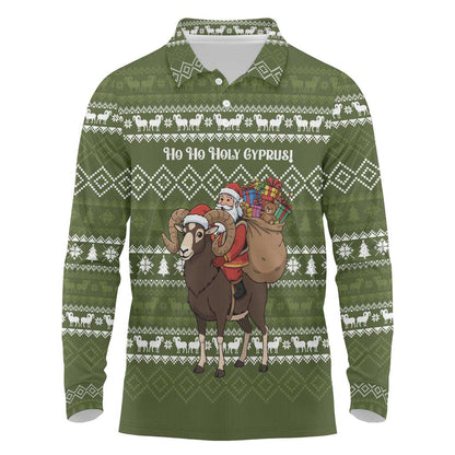 Cyprus Christmas Long Sleeve Polo Shirt Santa Riding Ram Ho Ho Holy Cyprus - African Pride