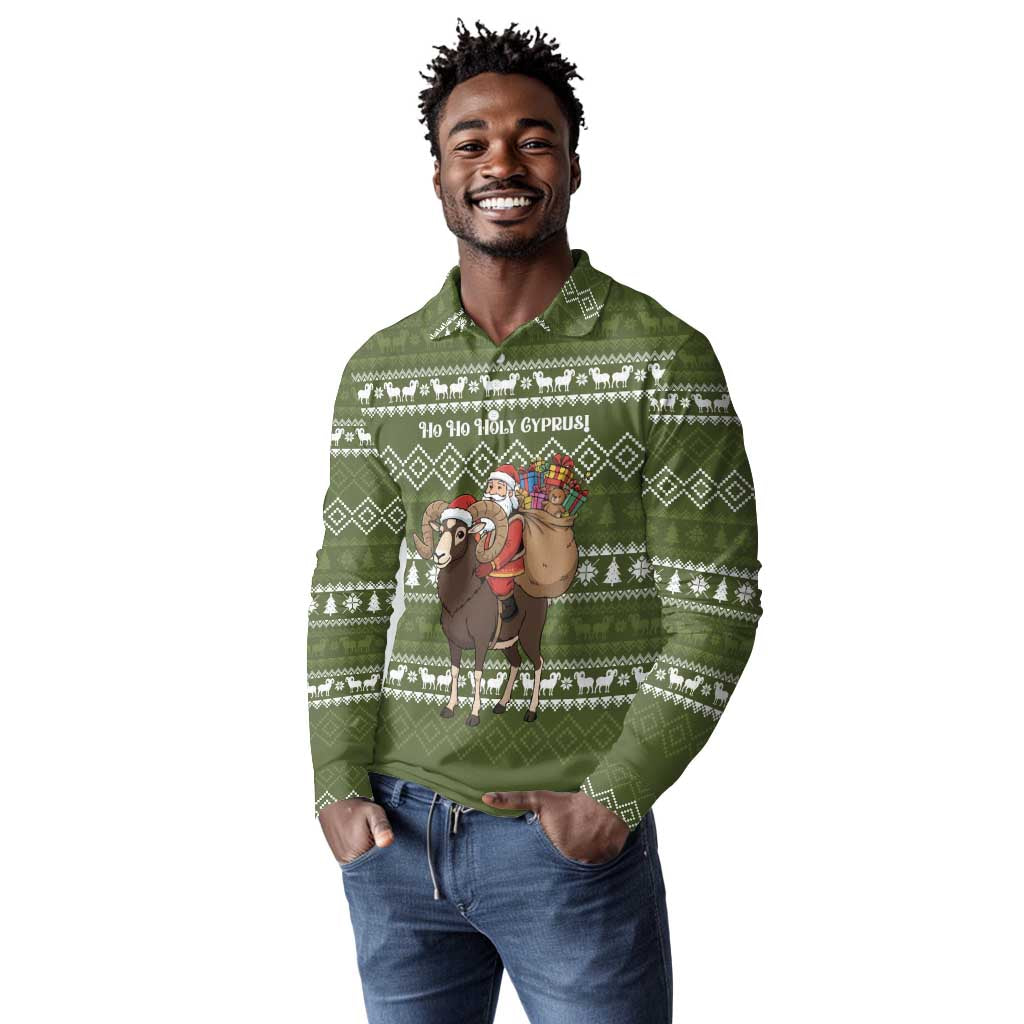 Cyprus Christmas Long Sleeve Polo Shirt Santa Riding Ram Ho Ho Holy Cyprus - African Pride
