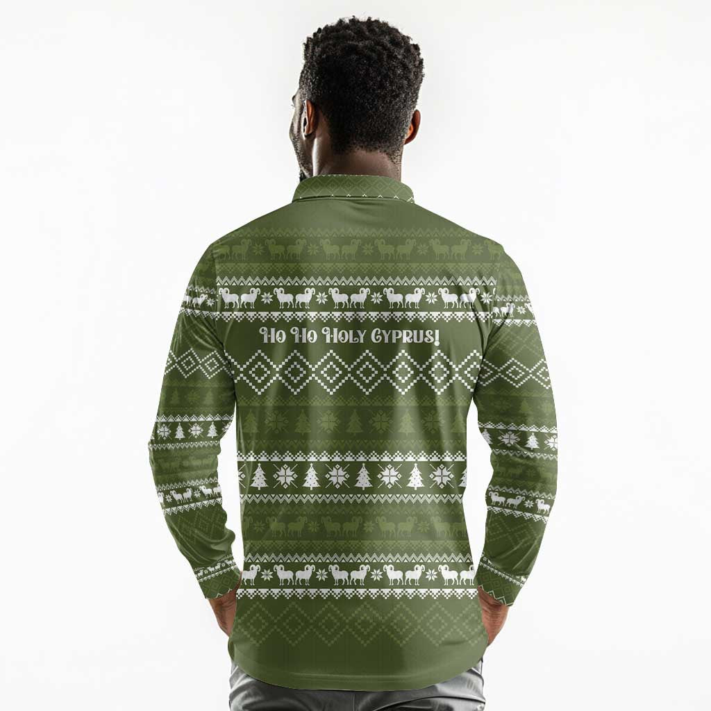 Cyprus Christmas Long Sleeve Polo Shirt Santa Riding Ram Ho Ho Holy Cyprus - African Pride