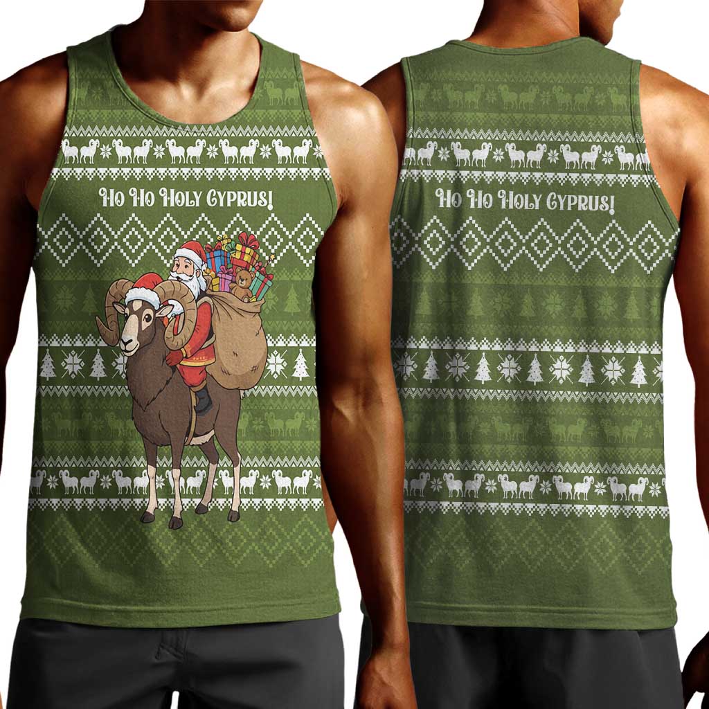 Cyprus Christmas Men Tank Top Santa Riding Ram Ho Ho Holy Cyprus - African Pride