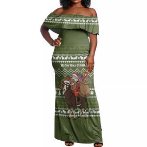 Cyprus Christmas Off Shoulder Maxi Dress Santa Riding Ram Ho Ho Holy Cyprus - African Pride