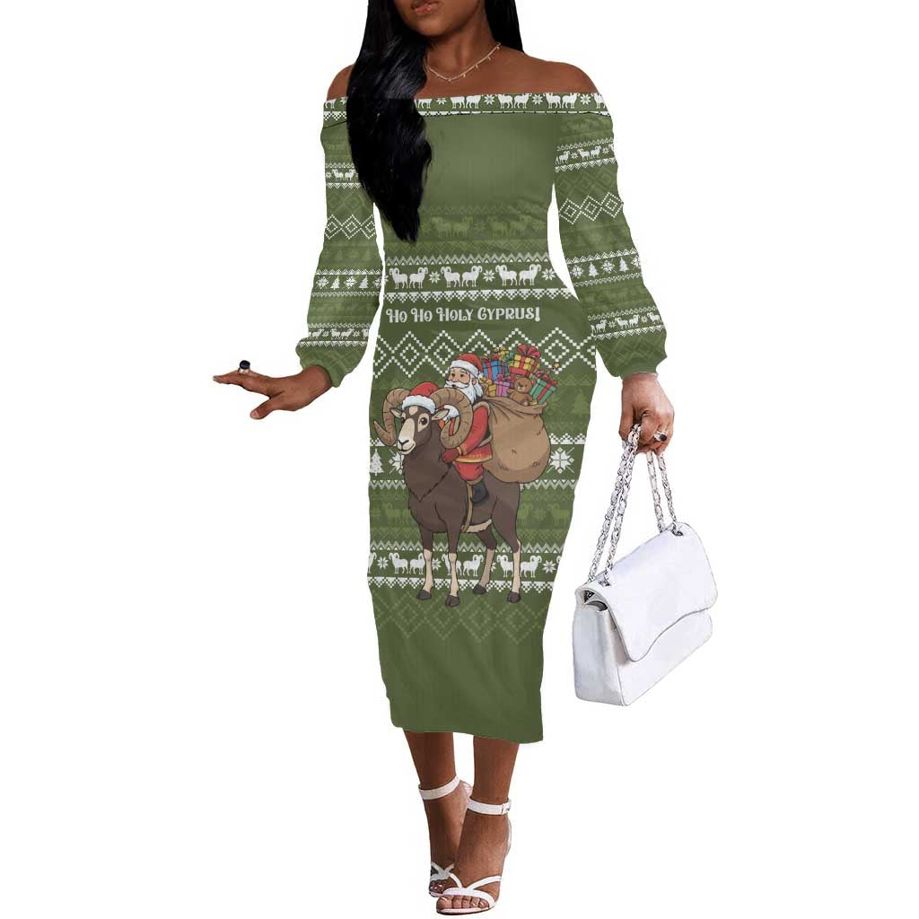 Cyprus Christmas Off The Shoulder Long Sleeve Dress Santa Riding Ram Ho Ho Holy Cyprus - African Pride