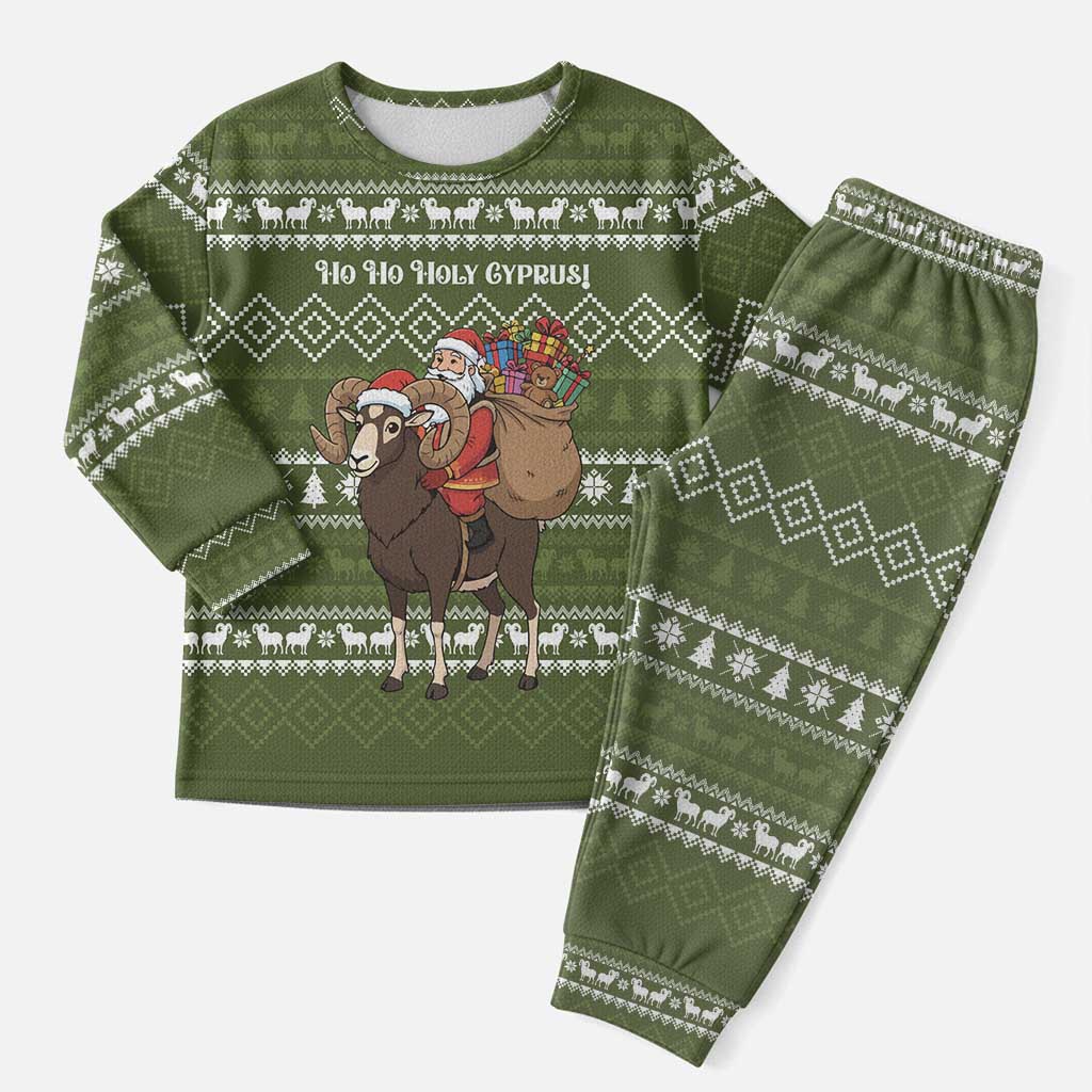 Cyprus Christmas Pajama Set Santa Riding Ram Ho Ho Holy Cyprus - African Pride