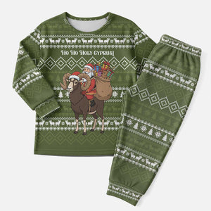 Cyprus Christmas Pajama Set Santa Riding Ram Ho Ho Holy Cyprus - African Pride