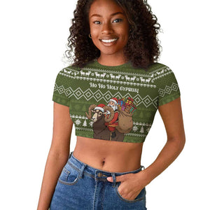 Cyprus Christmas Raglan Cropped T shirt Santa Riding Ram Ho Ho Holy Cyprus - African Pride