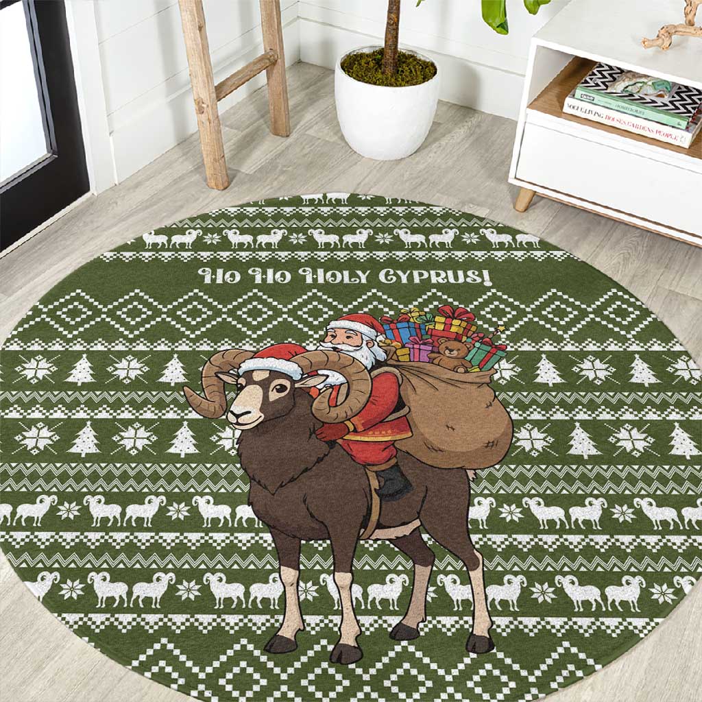 Cyprus Christmas Round Carpet Santa Riding Ram Ho Ho Holy Cyprus - African Pride