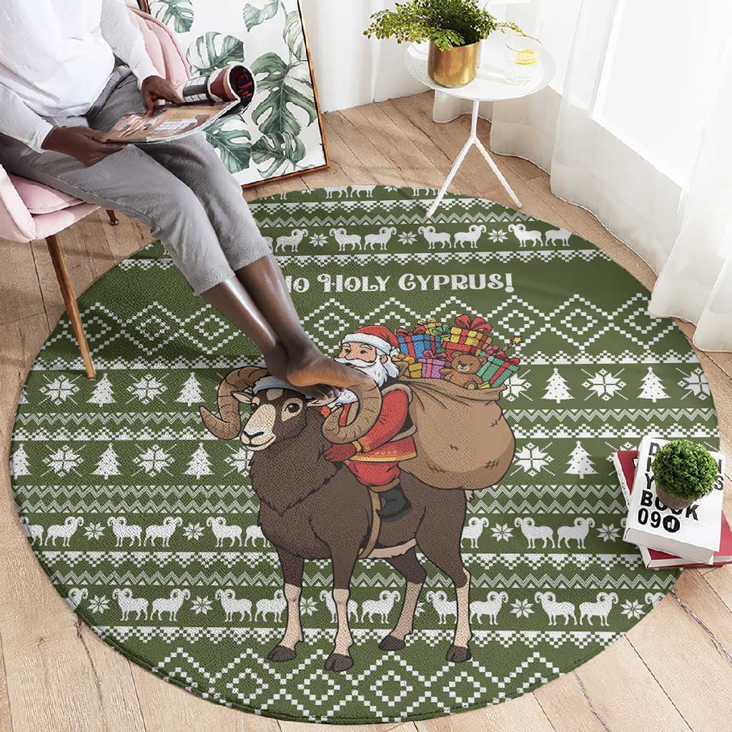 Cyprus Christmas Round Carpet Santa Riding Ram Ho Ho Holy Cyprus - African Pride