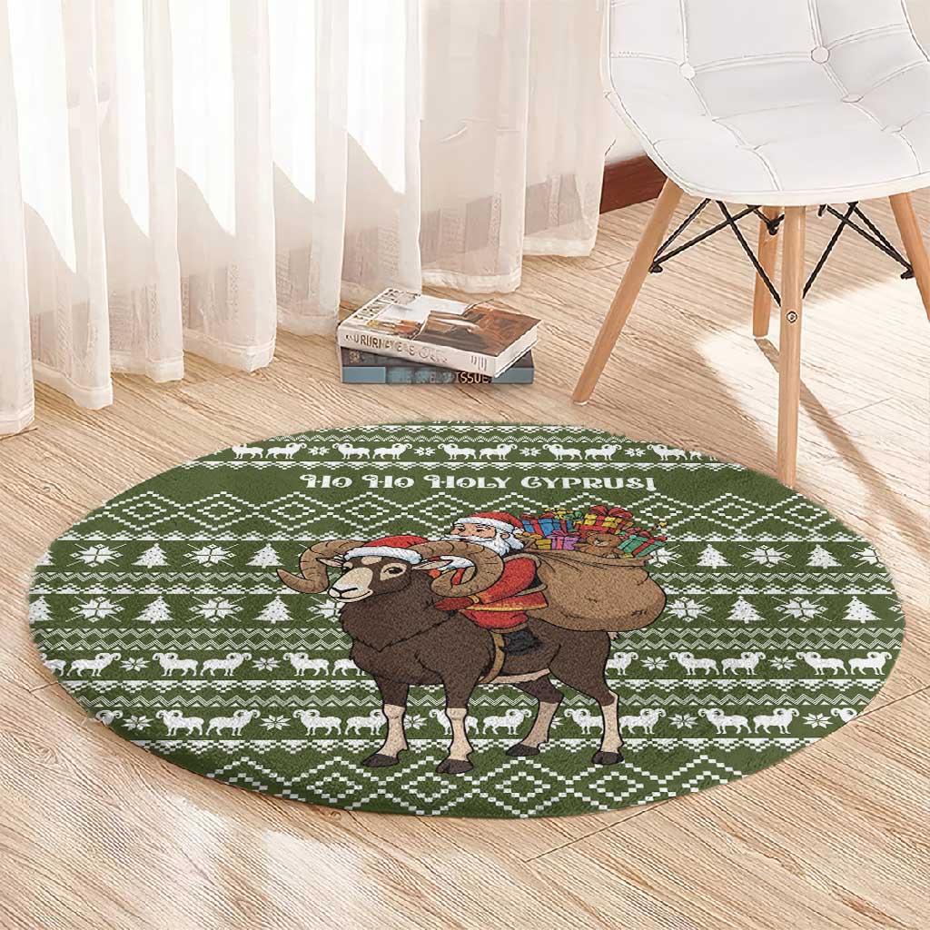 Cyprus Christmas Round Carpet Santa Riding Ram Ho Ho Holy Cyprus - African Pride