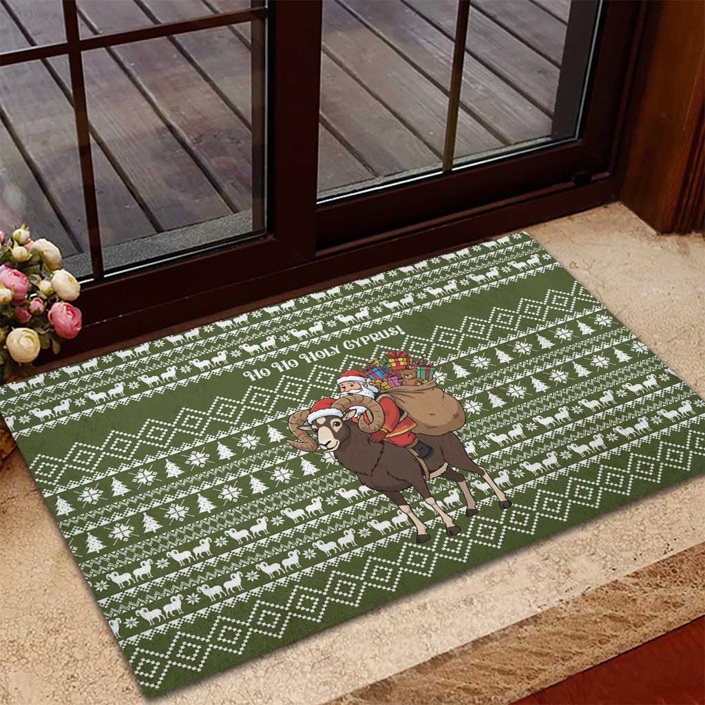 Cyprus Christmas Rubber Doormat Santa Riding Ram Ho Ho Holy Cyprus - African Pride