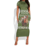 Cyprus Christmas Short Sleeve Bodycon Dress Santa Riding Ram Ho Ho Holy Cyprus - African Pride
