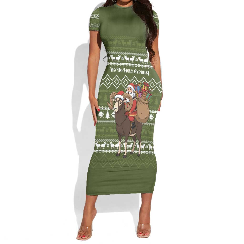 Cyprus Christmas Short Sleeve Bodycon Dress Santa Riding Ram Ho Ho Holy Cyprus - African Pride