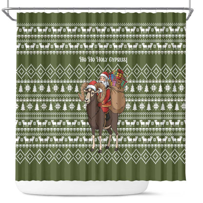 Cyprus Christmas Shower Curtain Santa Riding Ram Ho Ho Holy Cyprus - African Pride