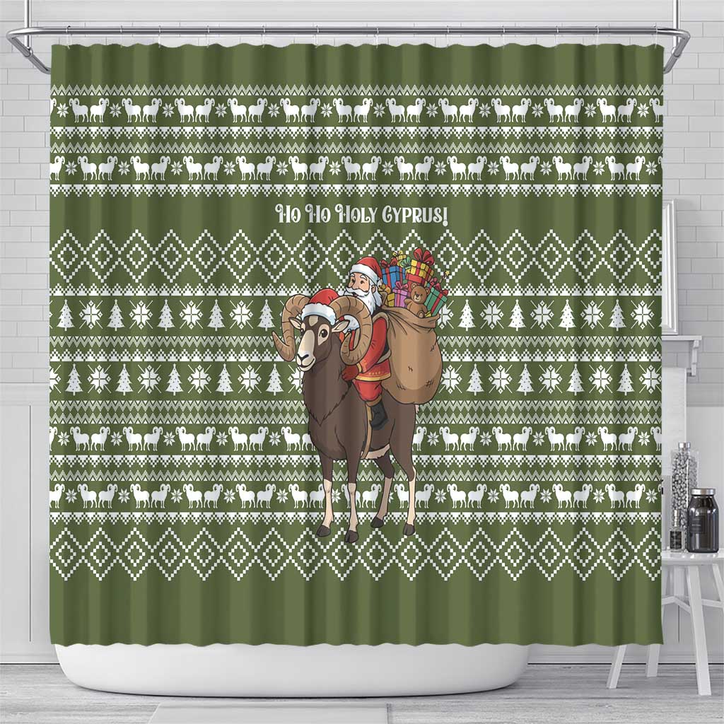 Cyprus Christmas Shower Curtain Santa Riding Ram Ho Ho Holy Cyprus - African Pride