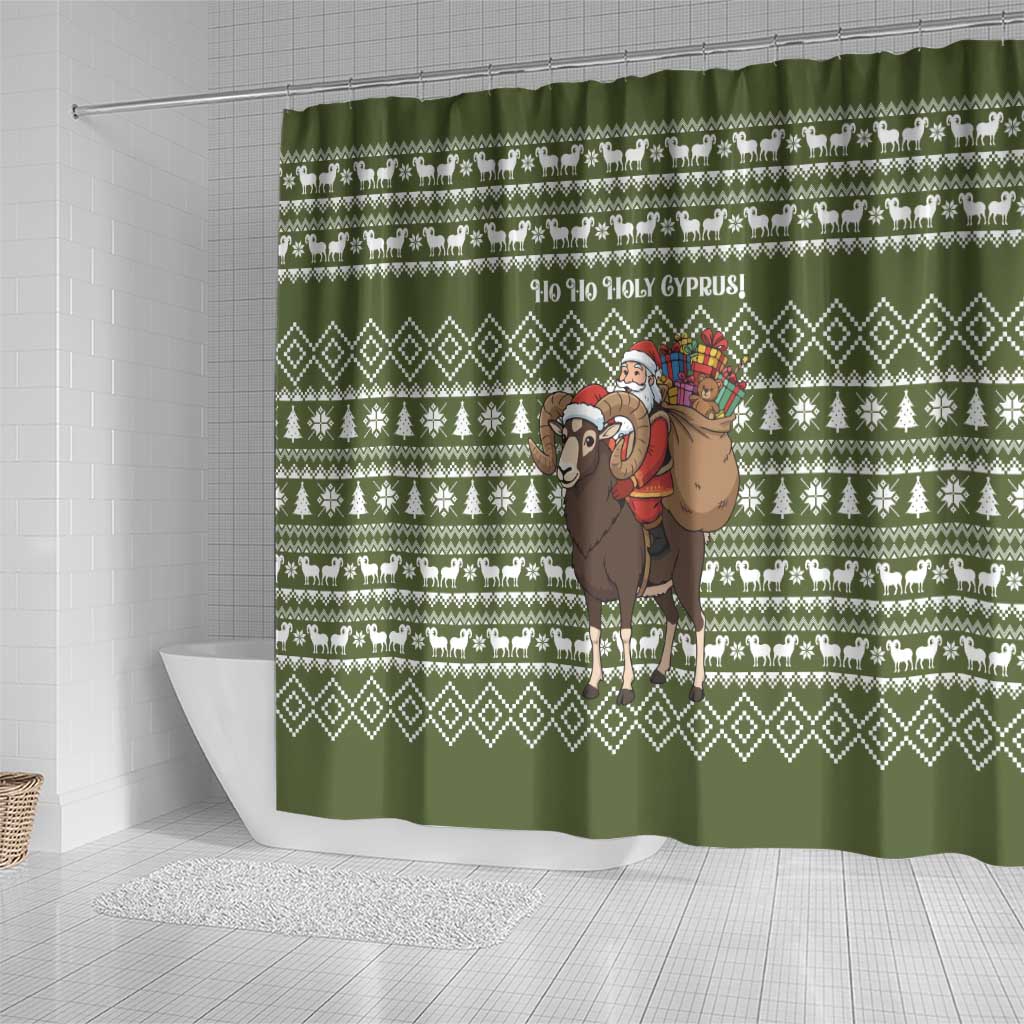 Cyprus Christmas Shower Curtain Santa Riding Ram Ho Ho Holy Cyprus - African Pride