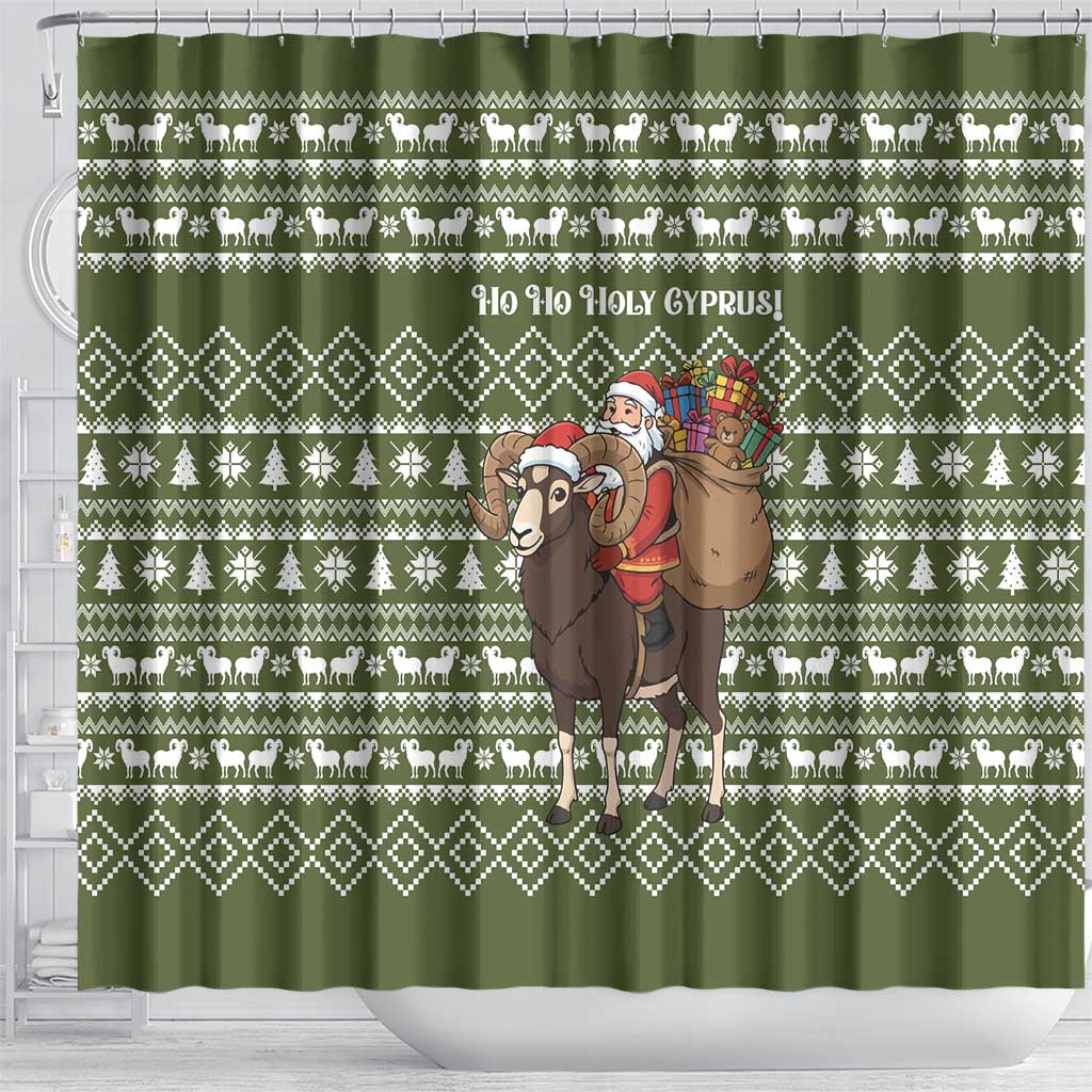 Cyprus Christmas Shower Curtain Santa Riding Ram Ho Ho Holy Cyprus - African Pride