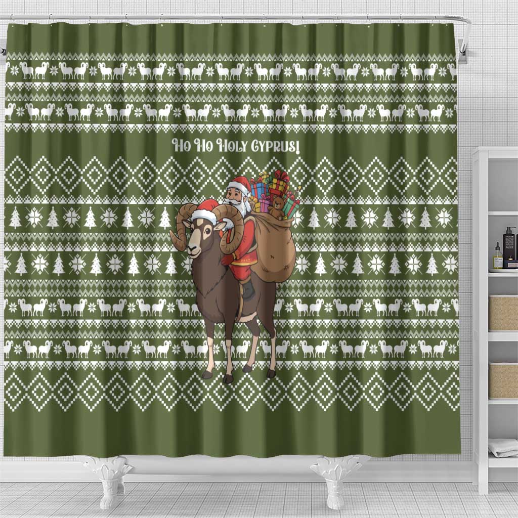 Cyprus Christmas Shower Curtain Santa Riding Ram Ho Ho Holy Cyprus - African Pride