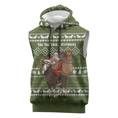 Cyprus Christmas Sleeveless Hoodie Santa Riding Ram Ho Ho Holy Cyprus - African Pride