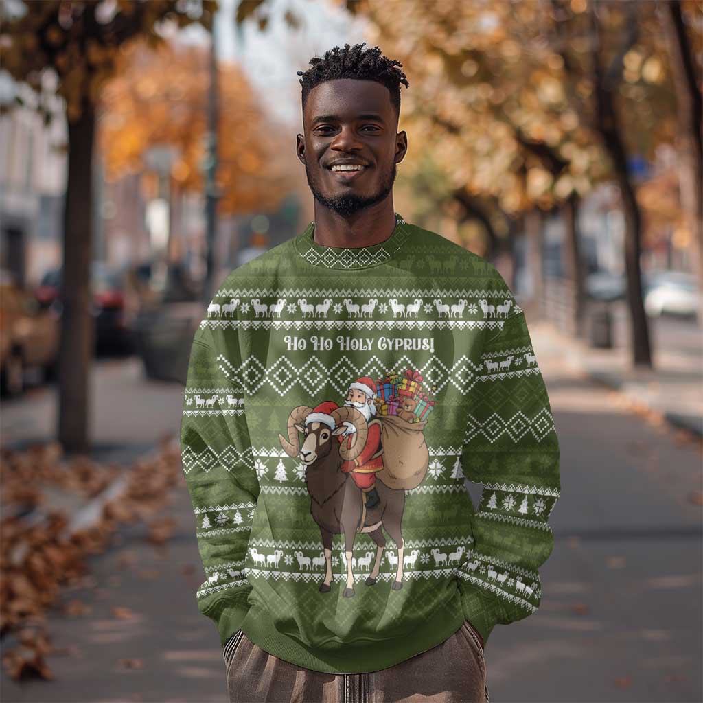 Cyprus Christmas Sweatshirt Santa Riding Ram Ho Ho Holy Cyprus - African Pride