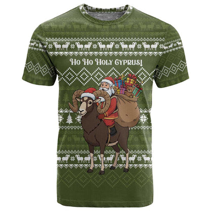 Cyprus Christmas T shirt Santa Riding Ram Ho Ho Holy Cyprus - African Pride