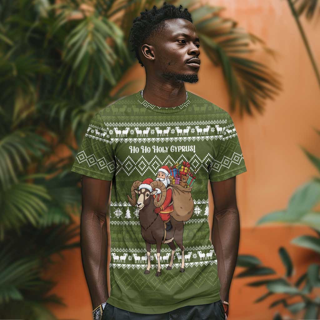 Cyprus Christmas T shirt Santa Riding Ram Ho Ho Holy Cyprus - African Pride