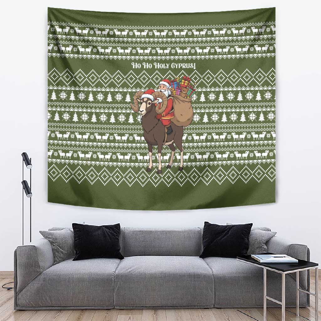 Cyprus Christmas Tapestry Santa Riding Ram Ho Ho Holy Cyprus - African Pride