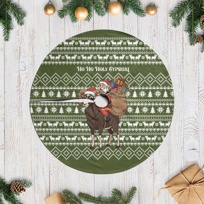 Cyprus Christmas Tree Skirt Santa Riding Ram Ho Ho Holy Cyprus - African Pride