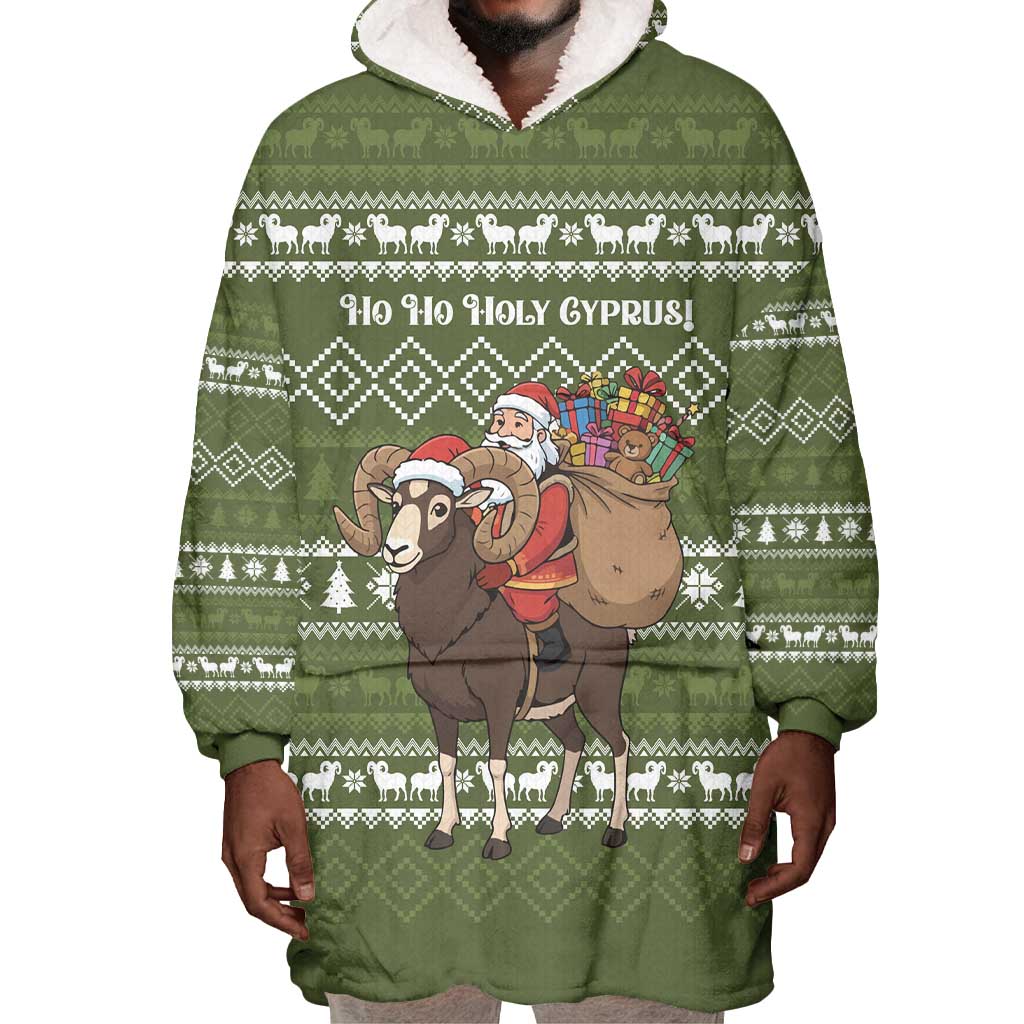 Cyprus Christmas Wearable Blanket Hoodie Santa Riding Ram Ho Ho Holy Cyprus - African Pride