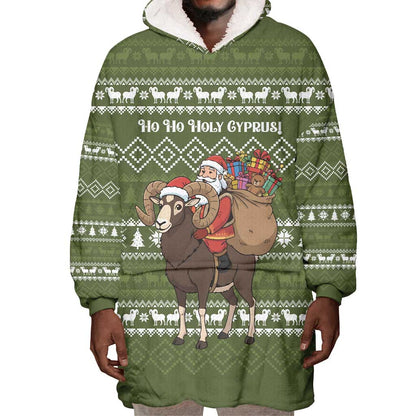 Cyprus Christmas Wearable Blanket Hoodie Santa Riding Ram Ho Ho Holy Cyprus - African Pride
