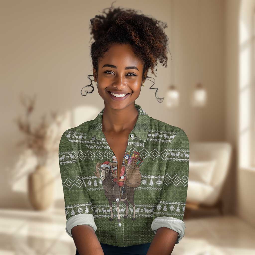 Cyprus Christmas Women Casual Shirt Santa Riding Ram Ho Ho Holy Cyprus - African Pride