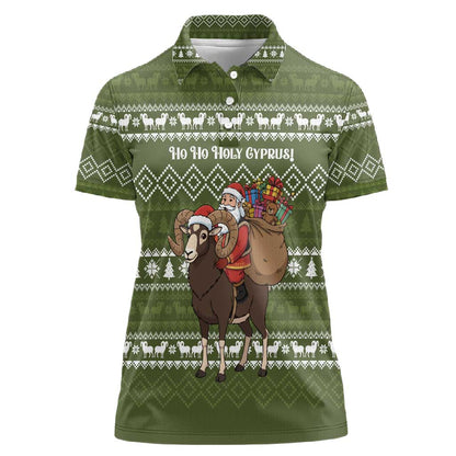 Cyprus Christmas Women Polo Shirt Santa Riding Ram Ho Ho Holy Cyprus - African Pride