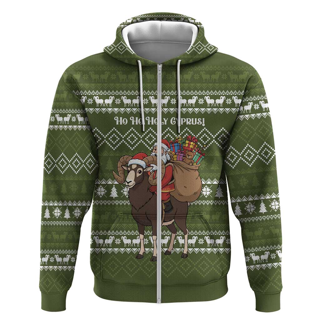 Cyprus Christmas Zip Hoodie Santa Riding Ram Ho Ho Holy Cyprus - African Pride