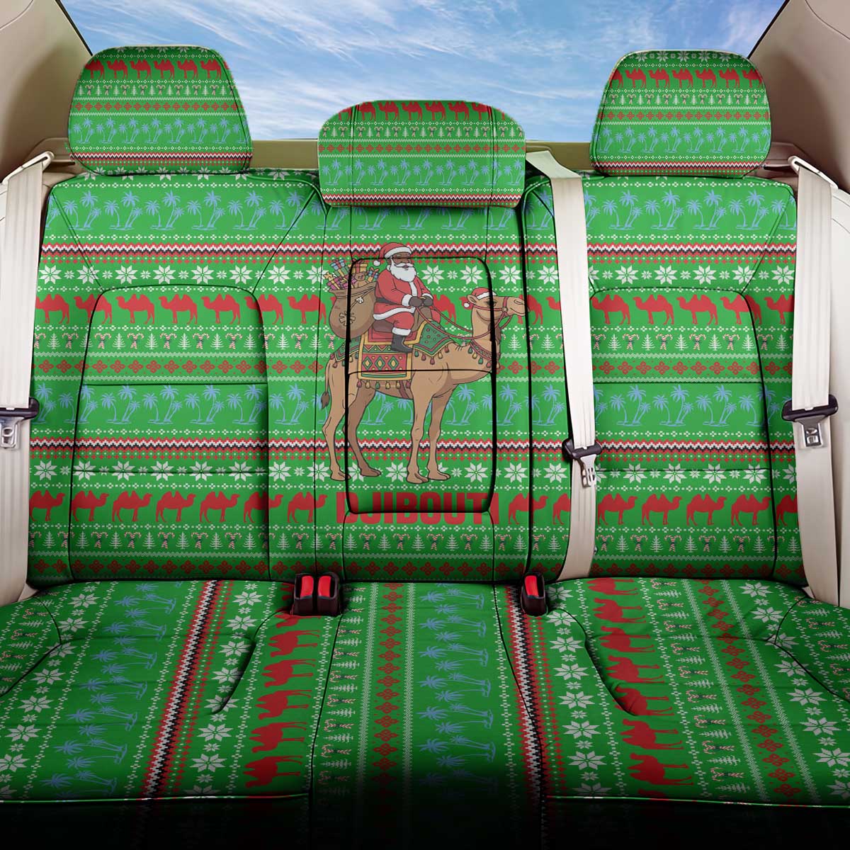 Djibouti Christmas Back Car Seat Cover Santa Riding Camel Palm Trees Camel - African Pride