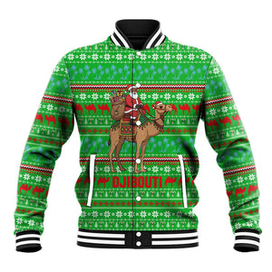 Djibouti Christmas Baseball Jacket Santa Riding Camel Palm Trees Camel - African Pride